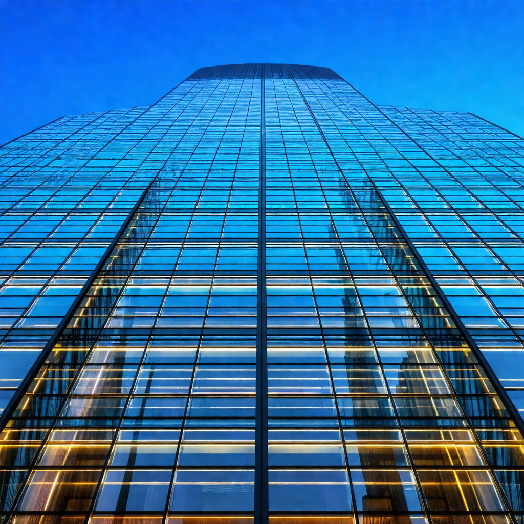 Tall building with a large glass window