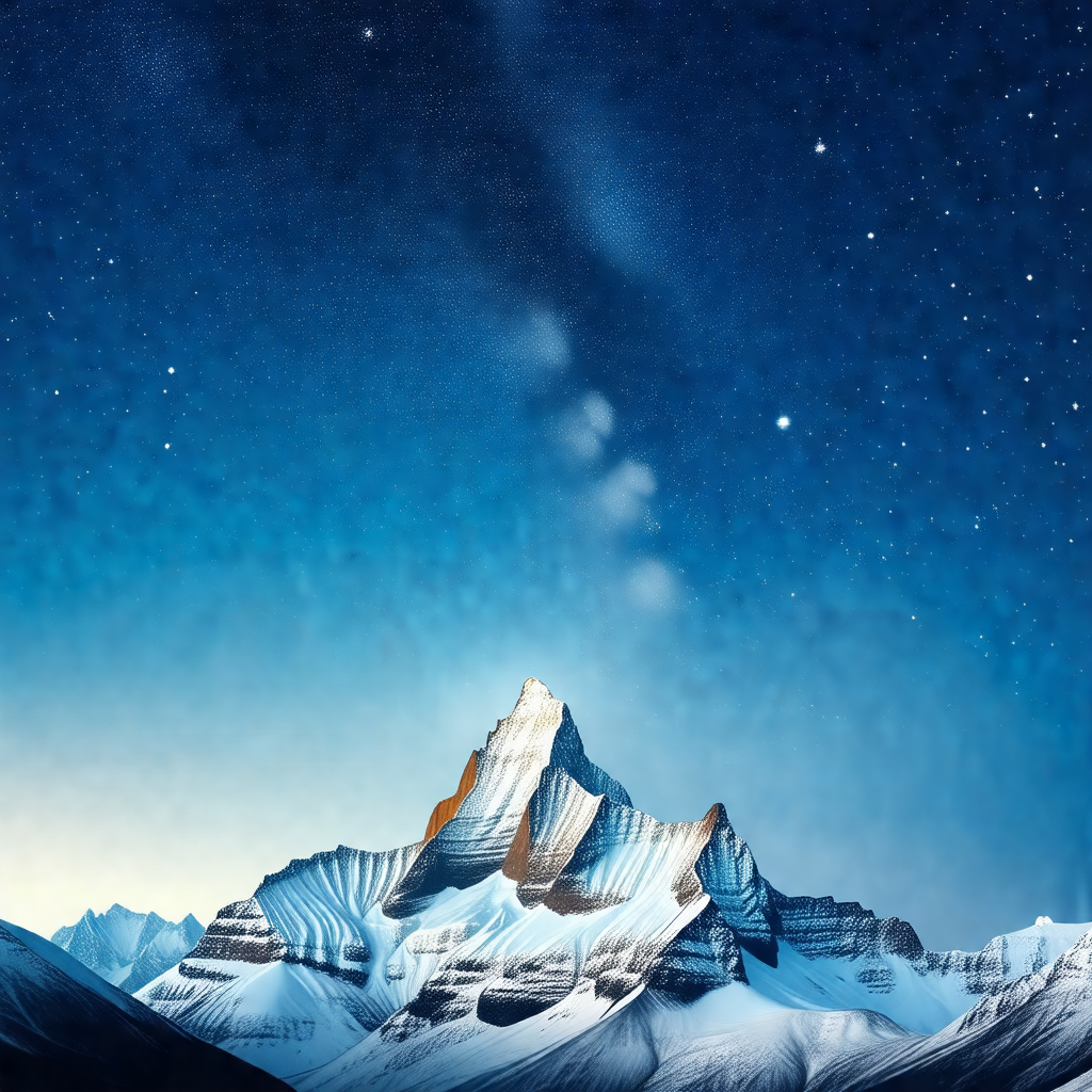 Majestic mountain with a snow-covered peak, towering over...