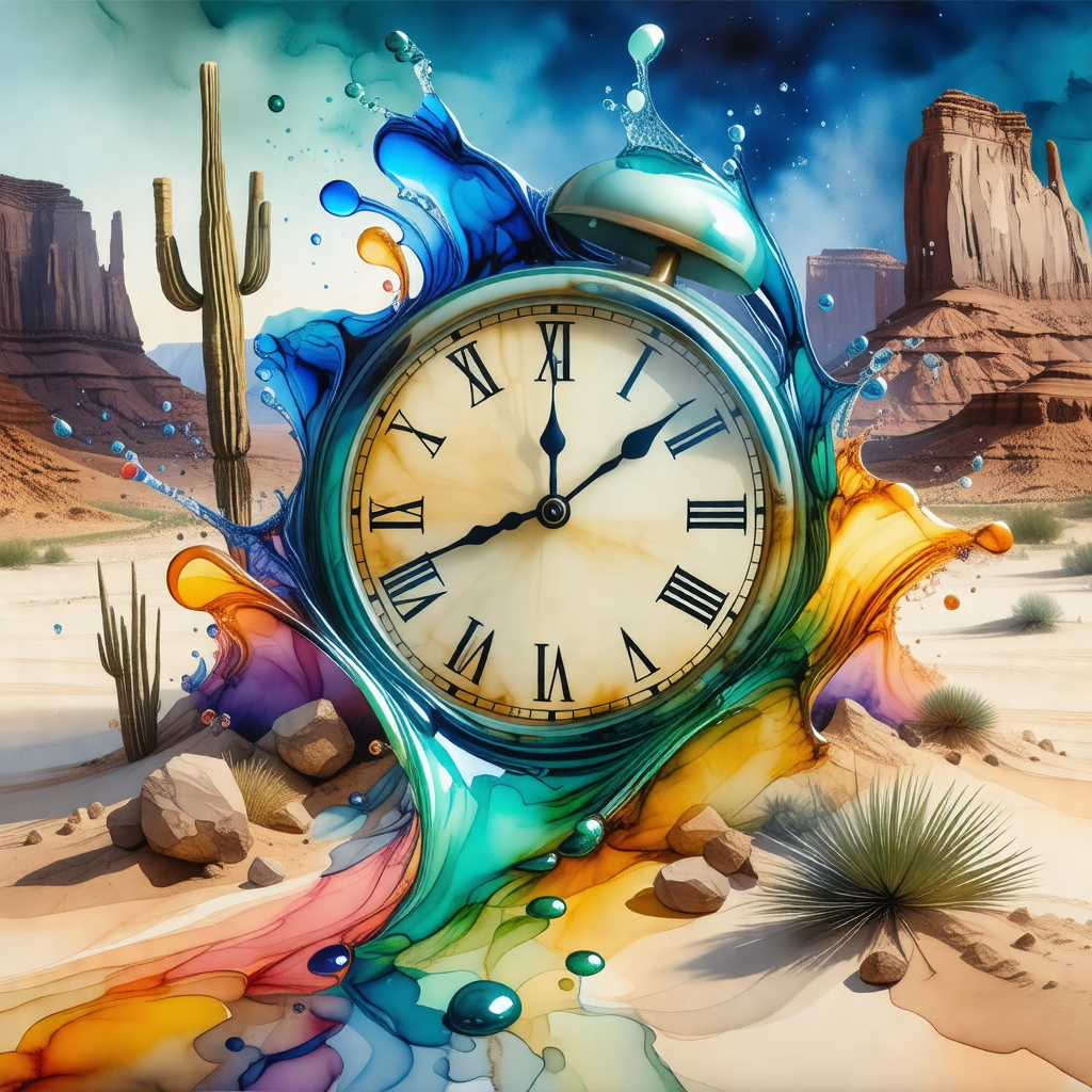 Large clock with a colorful, flowing design, placed in a ...