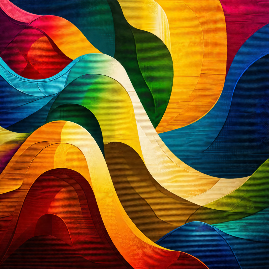 Colorful painting of a mountainous landscape