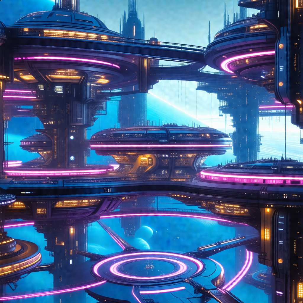 Futuristic cityscape with a series of interconnected buil...
