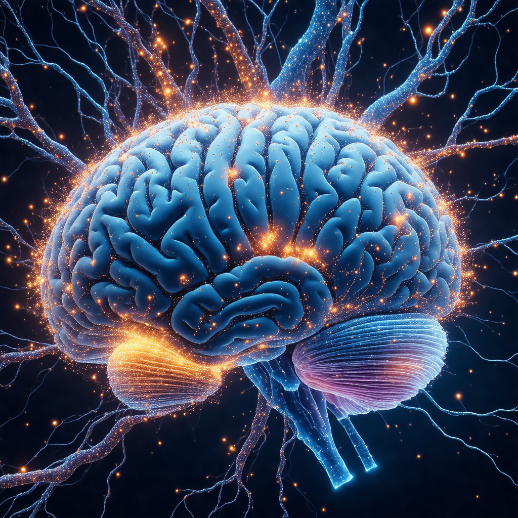 Close-up of a brain, with a focus on the cerebral cortex