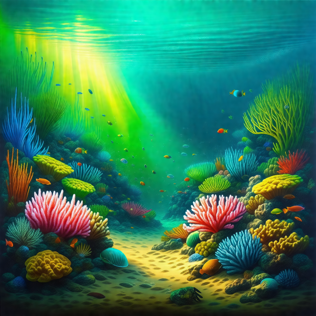 Vibrant underwater scene with a variety of colorful fish ...