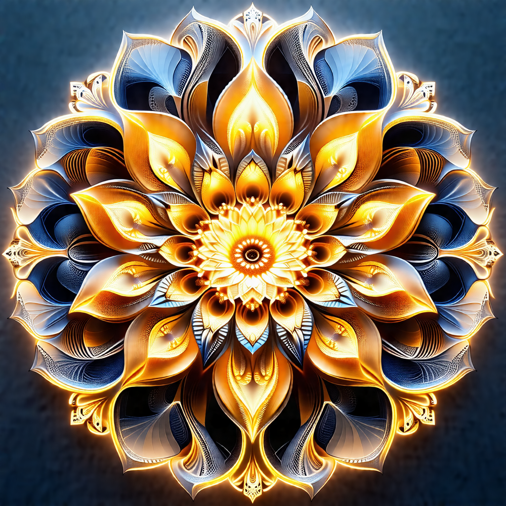 Large, intricate flower design that is both blue and yell...
