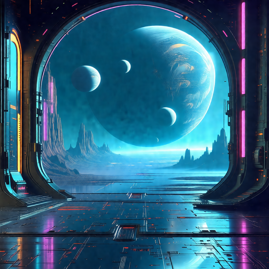 Futuristic space station with a large, open doorway