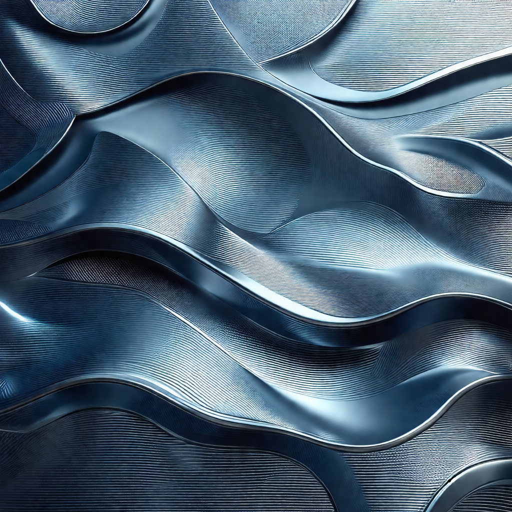 Large, shiny metal sculpture that resembles a wave
