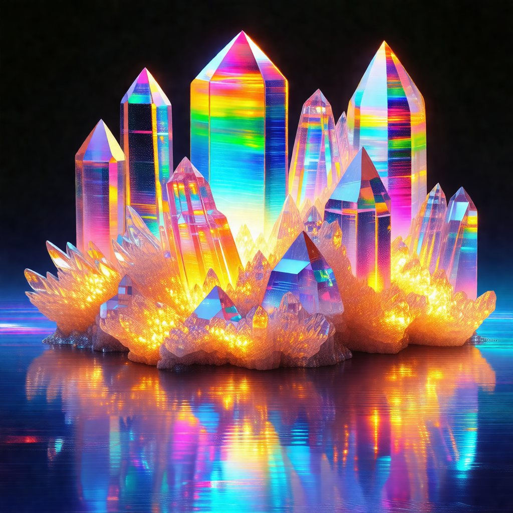 Vibrant and colorful display of crystals, possibly a ligh...