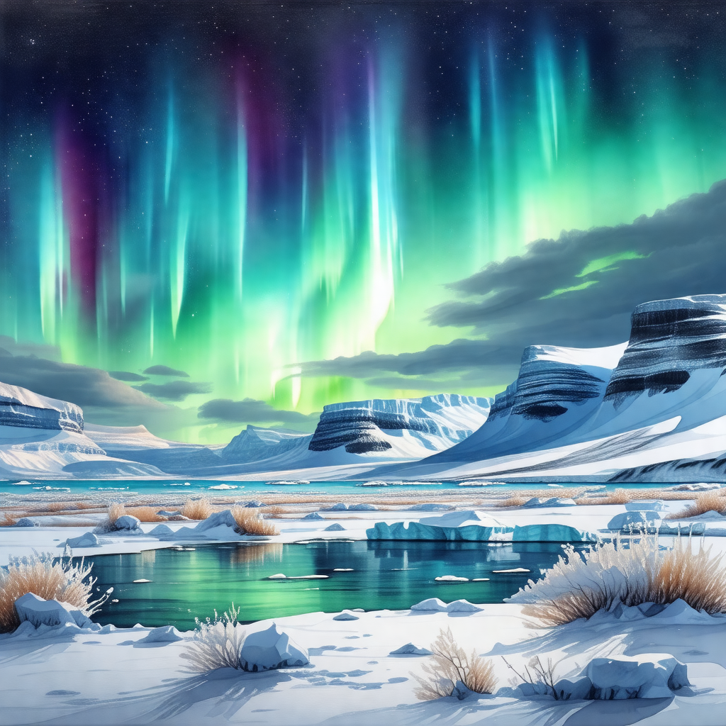 Beautiful scene of a frozen lake surrounded by snow-cover...