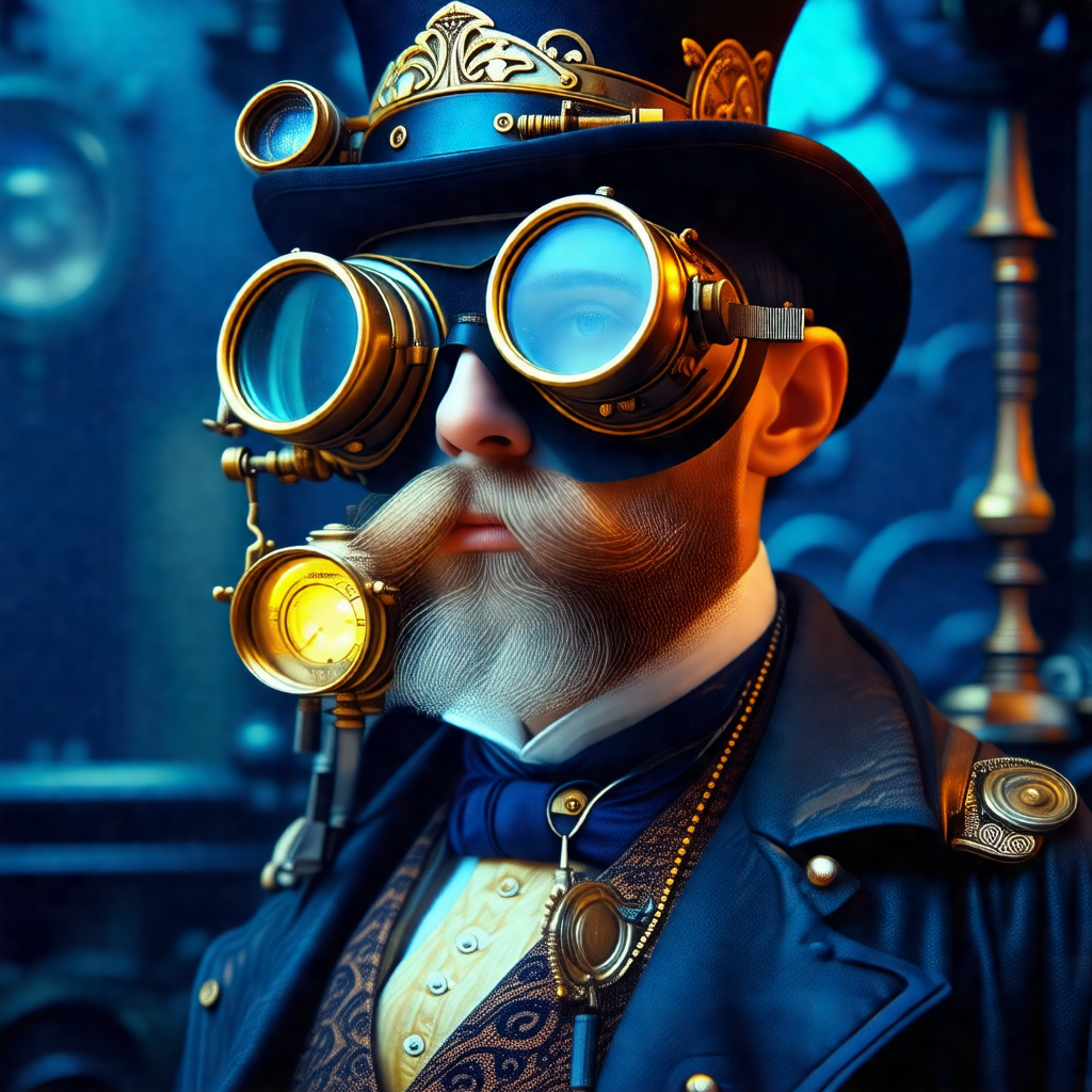 Man dressed in a top hat and goggles, giving him a unique...
