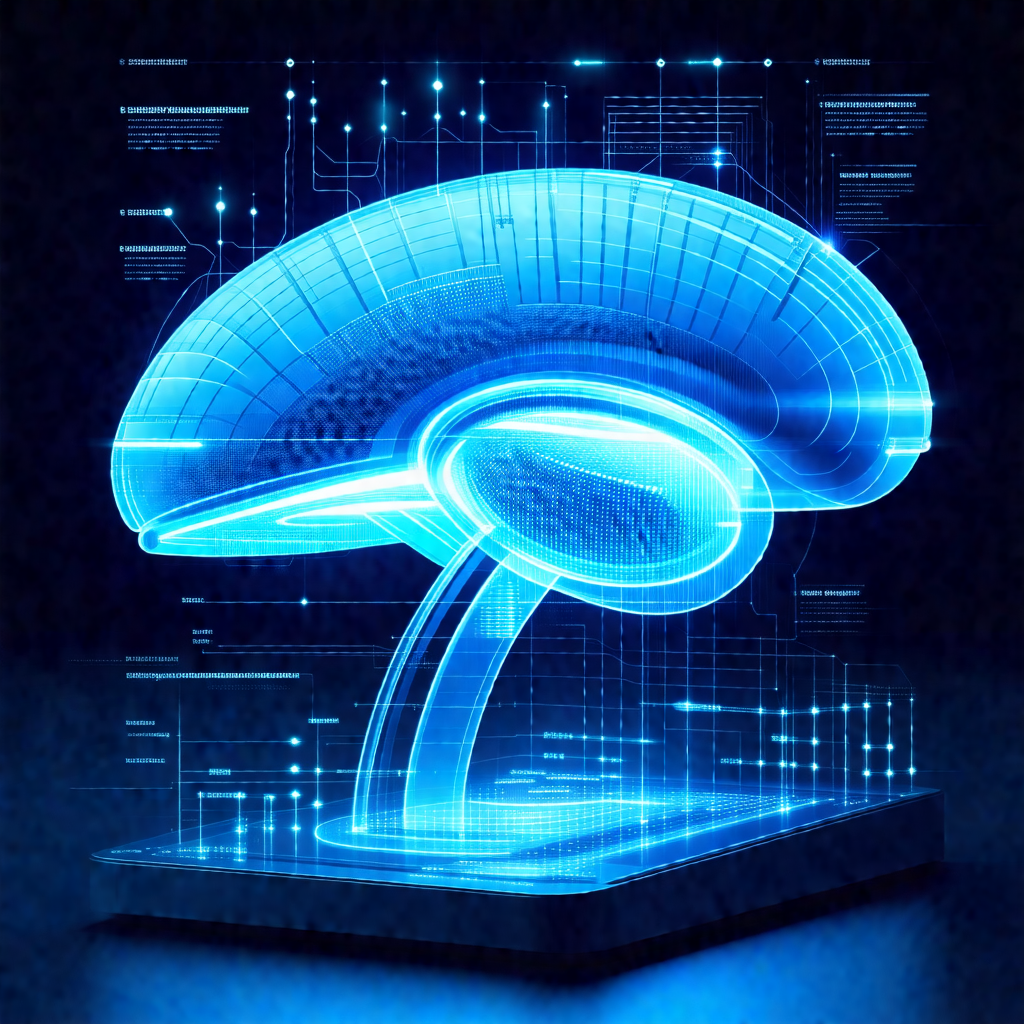 Blue, three-dimensional representation of a human brain
