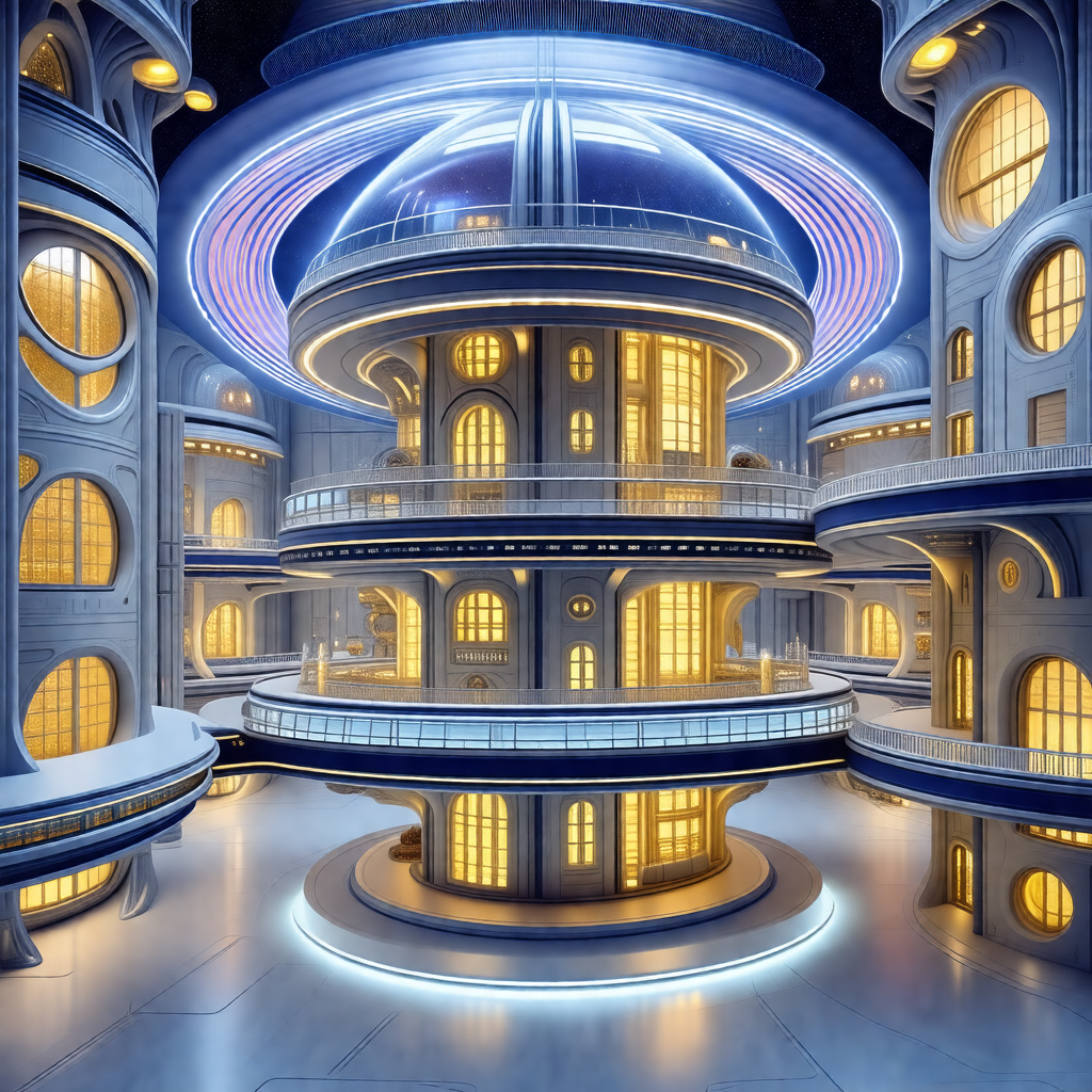 Computer-generated drawing of a large building with many ...