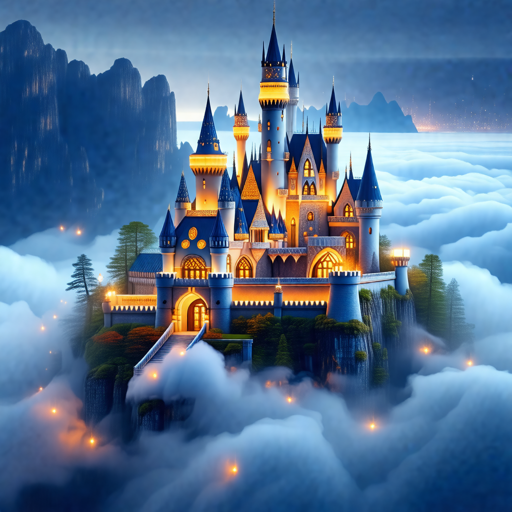 Majestic castle, which appears to be floating in the air