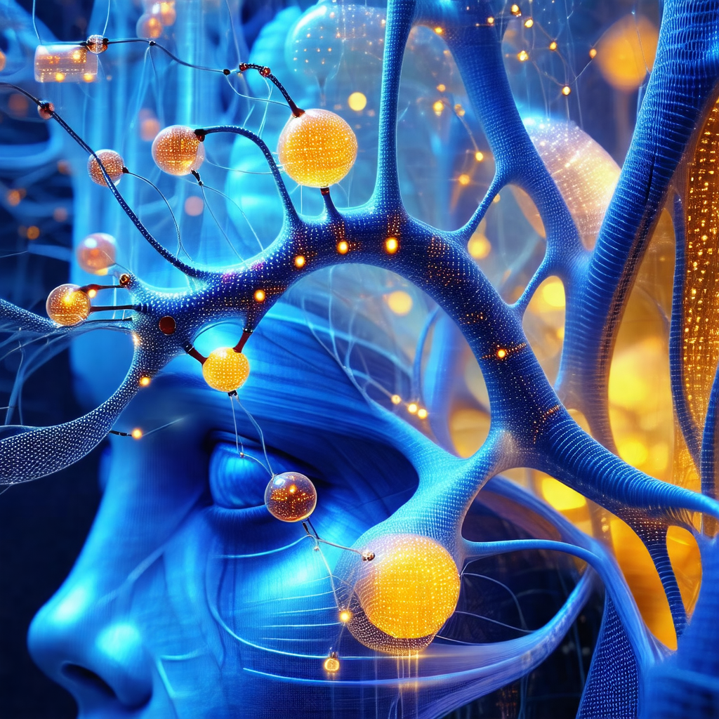 Blue and yellow brain with a large number of yellow balls...