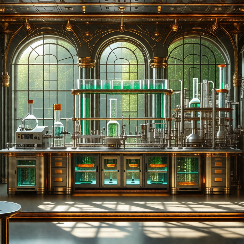 Detailed drawing of a laboratory, featuring a large numbe...