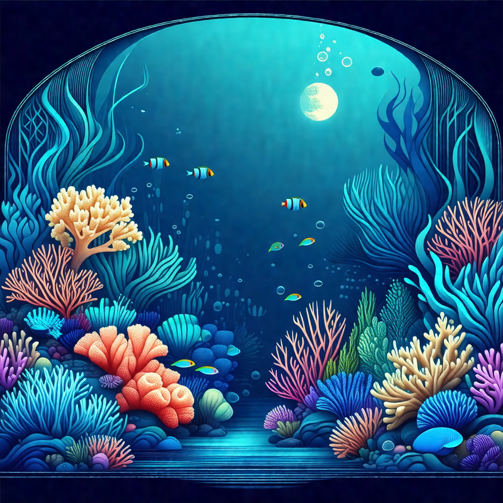Colorful and detailed painting of a coral reef underwater