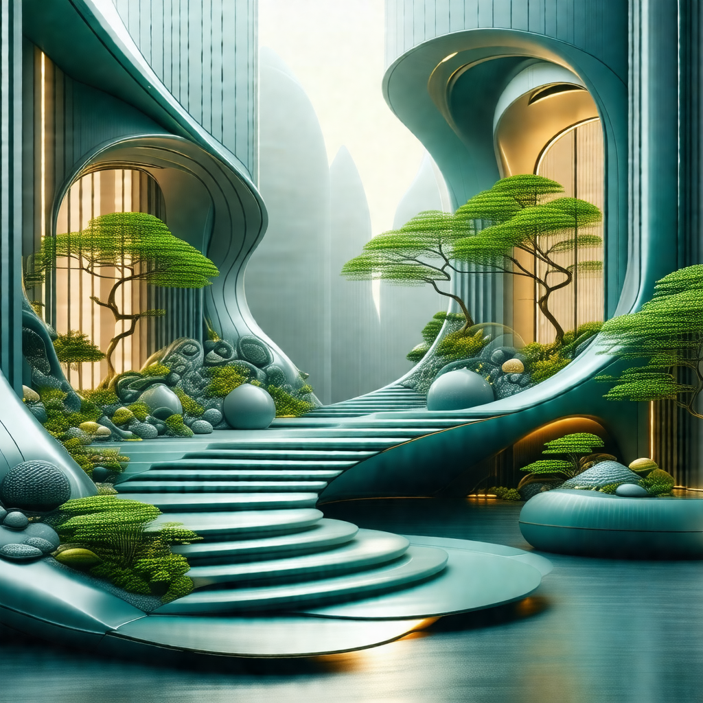 Futuristic city with a large, curved building that resemb...