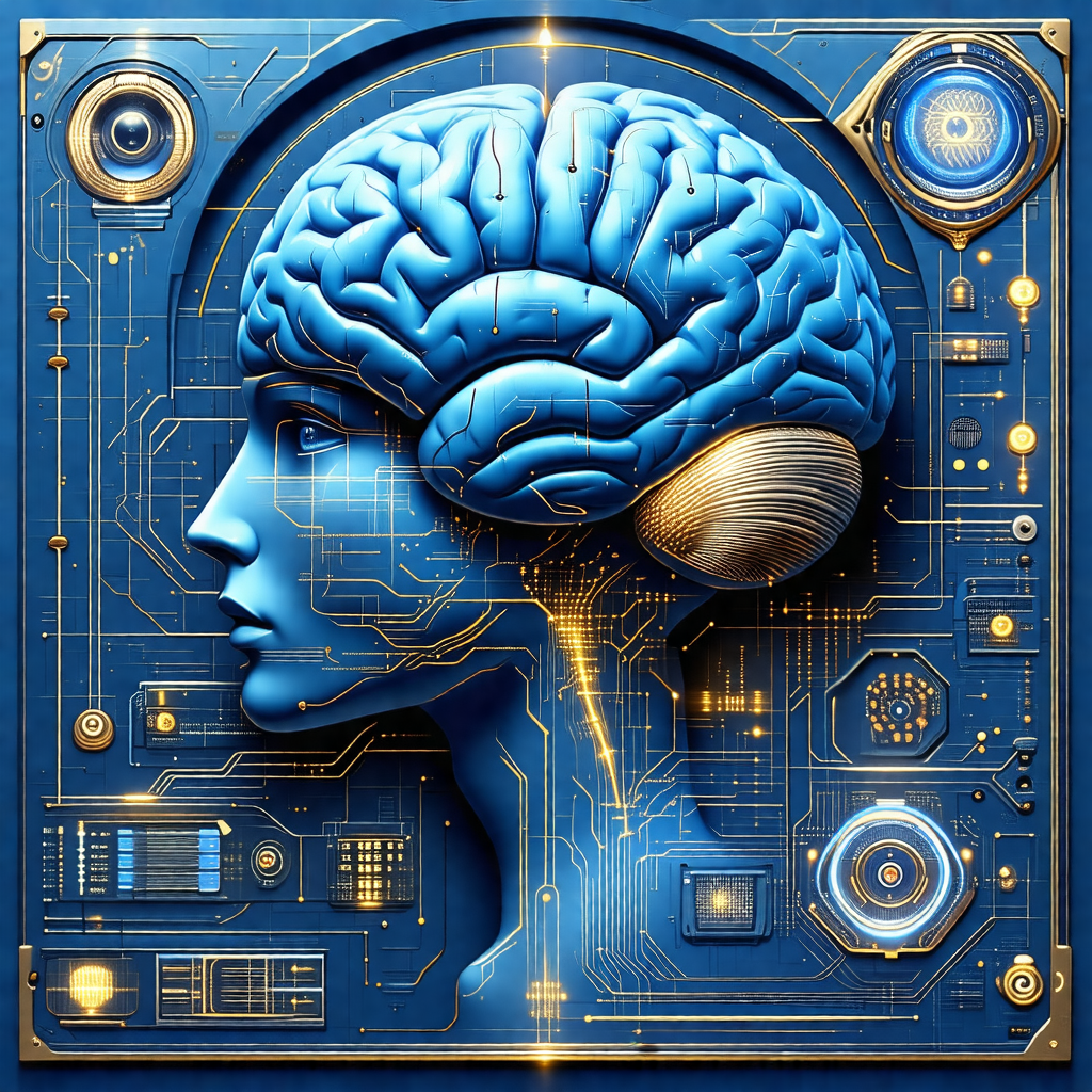 Close-up of a human head, with a blue background