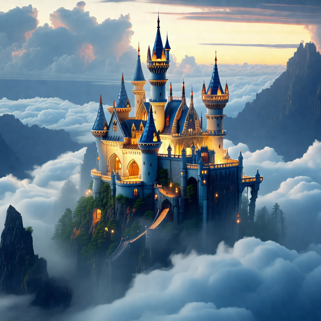 Majestic castle, situated on top of a mountain
