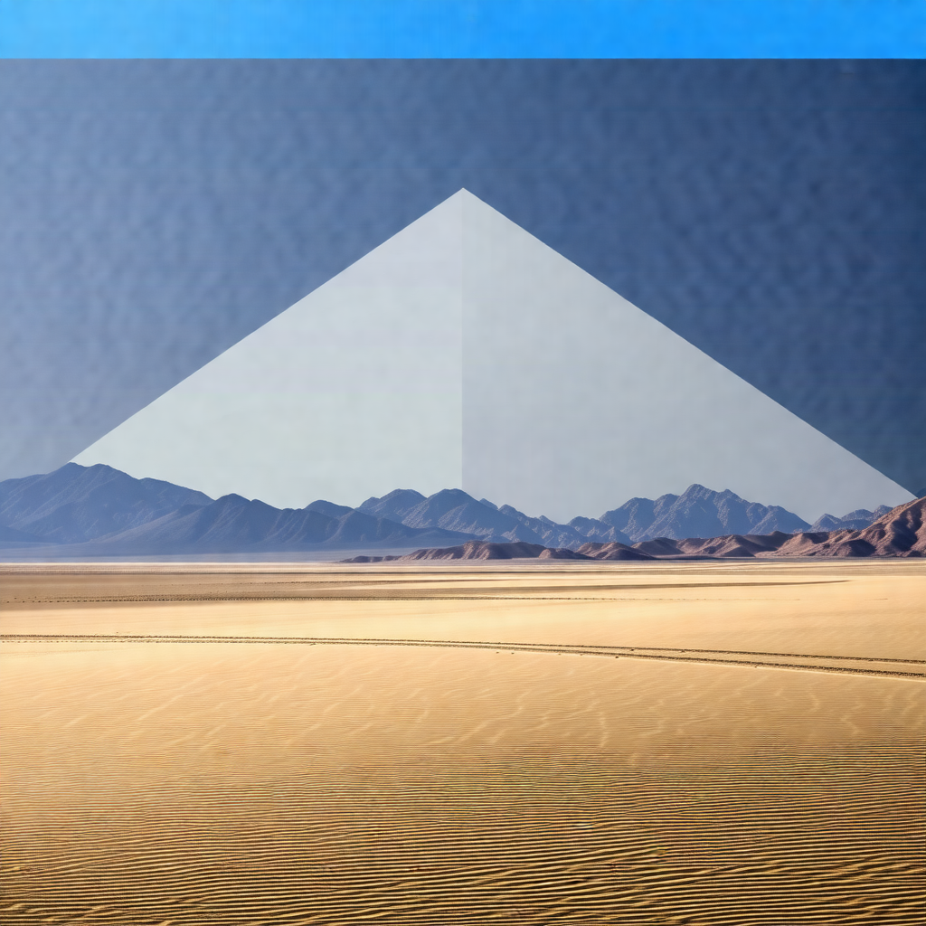 Large, open desert landscape with a mountain range in the...