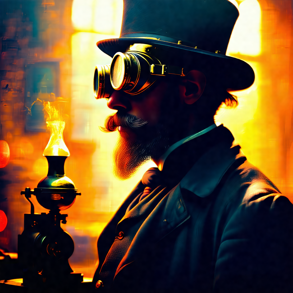 Man wearing a top hat and glasses, standing in front of a...