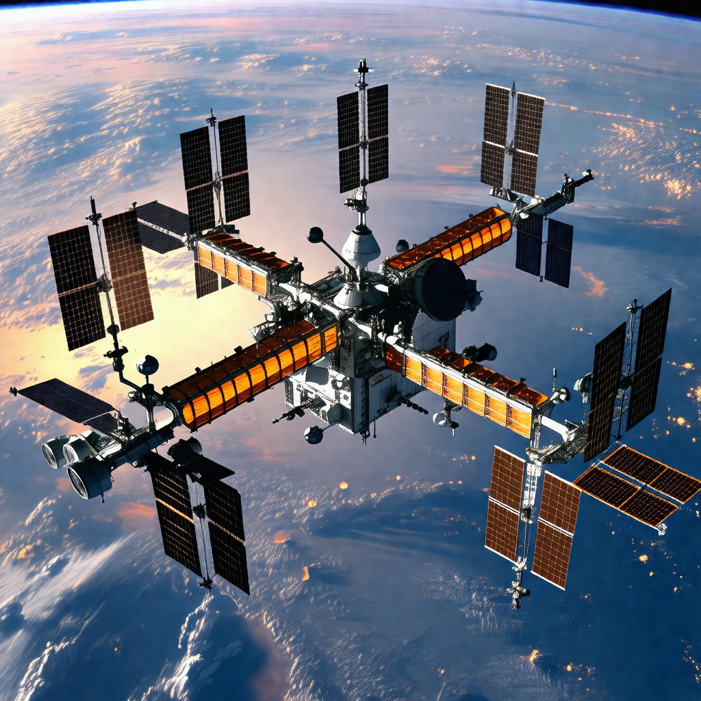 Large spacecraft with a distinctive dome shape, floating ...