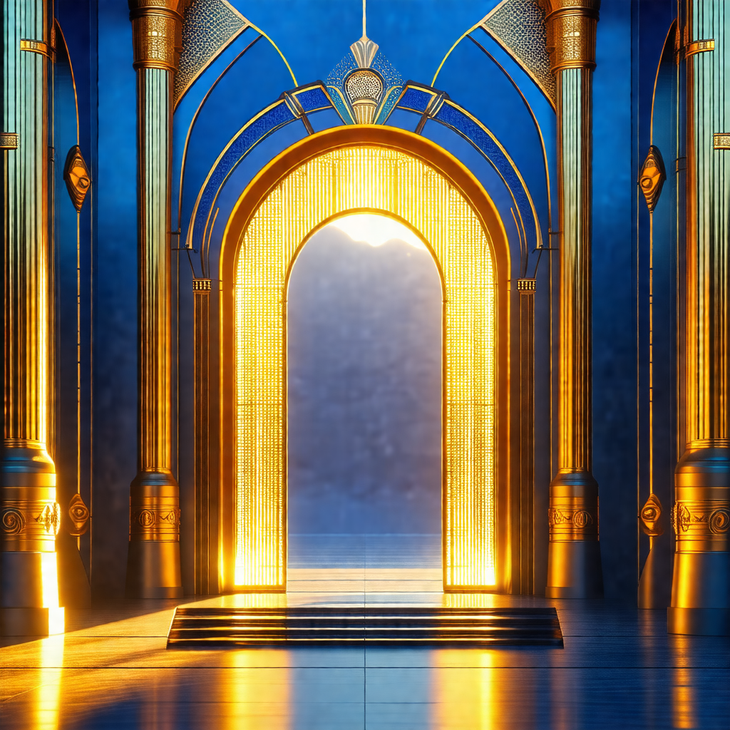 Large, ornate archway with a golden doorway