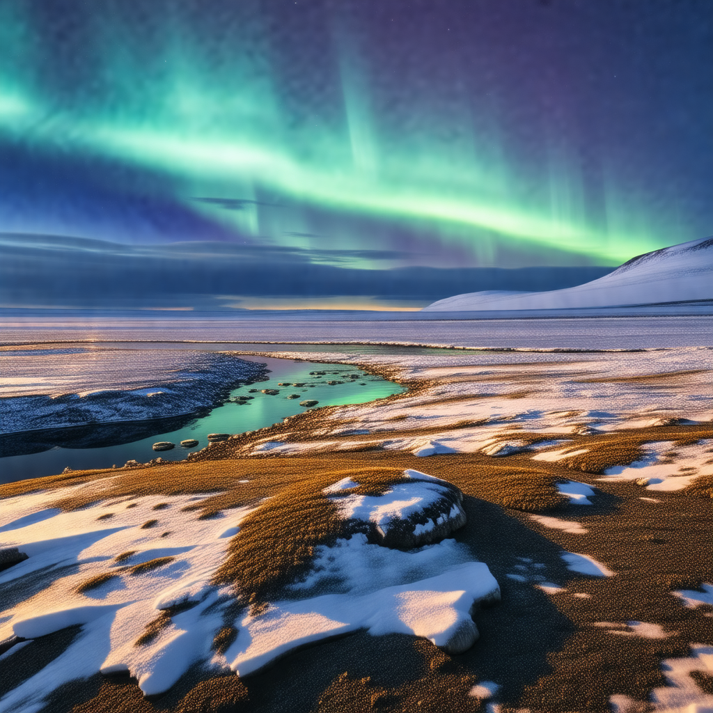 Captures a beautiful scene of a frozen lake surrounded by...