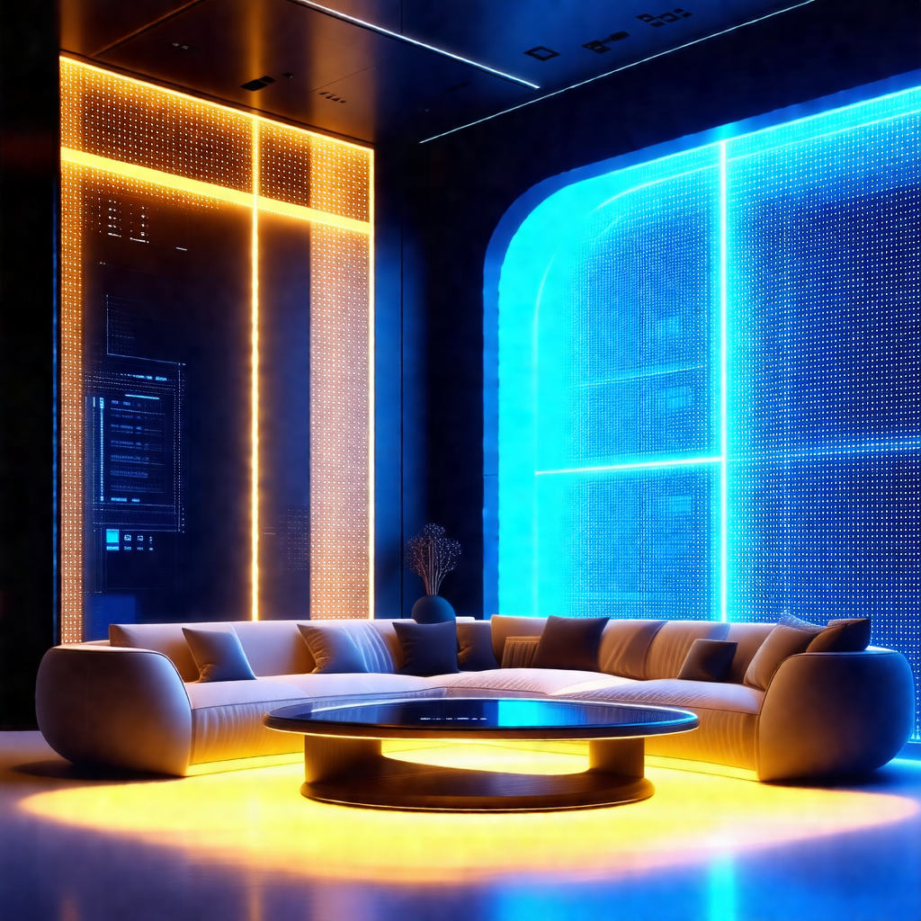 Modern living room with a large couch and a coffee table ...