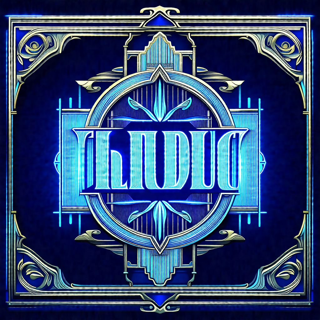 Blue and gold artistic design featuring the word "ludic" ...