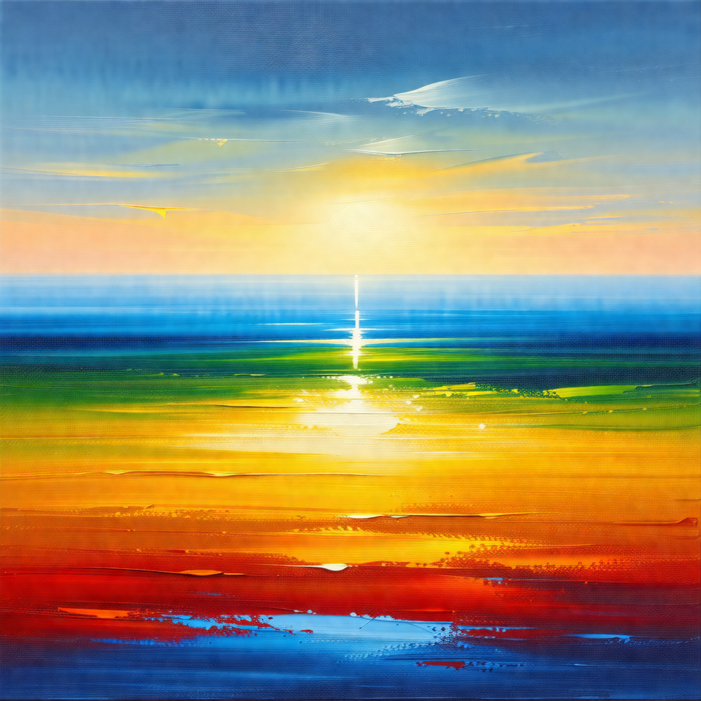 Painting of a beautiful sunset over a body of water