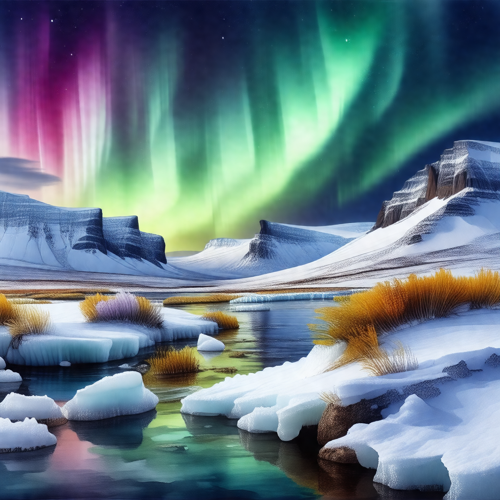 Beautiful scene of a frozen lake surrounded by snow-cover...
