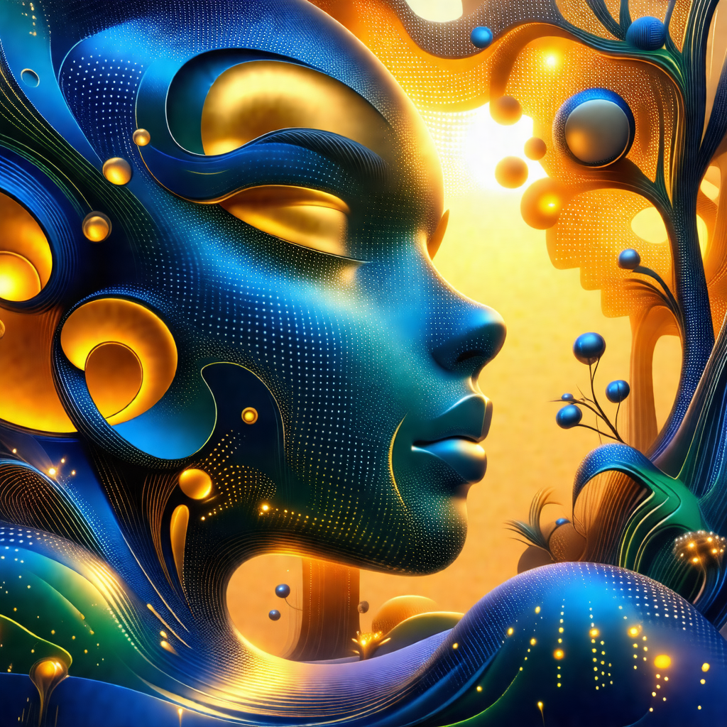 Blue and yellow artistic representation of a woman's face