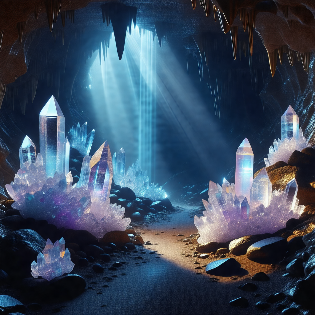 Cave with a blue light illuminating the space