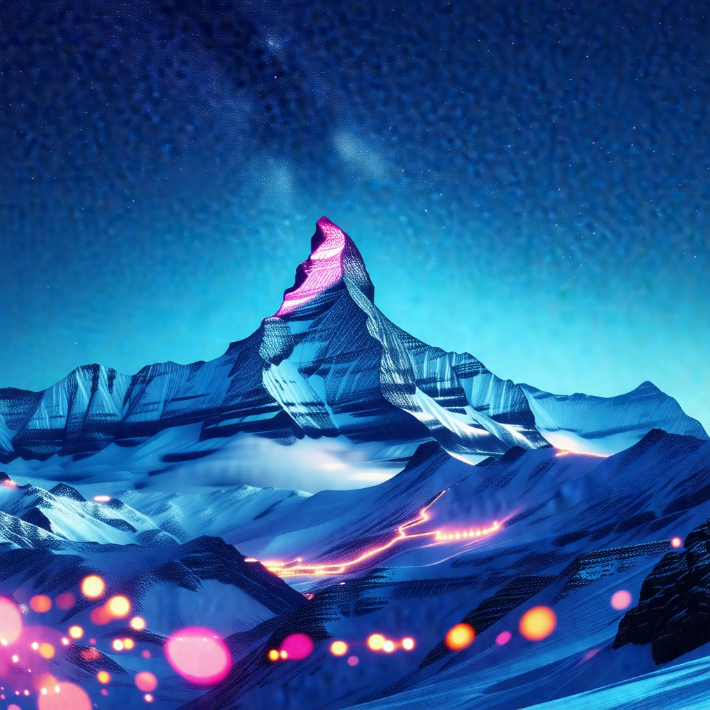 Majestic mountain with a pink peak, towering over a valley