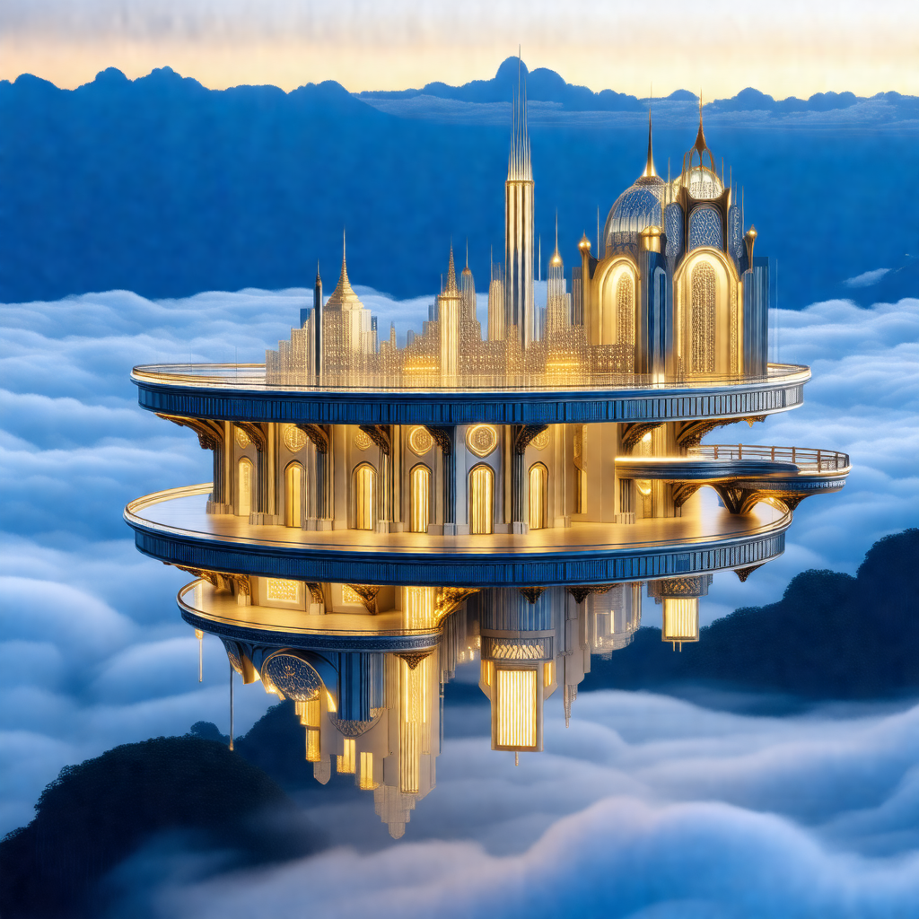 Large, intricate, and ornate palace floating in the sky