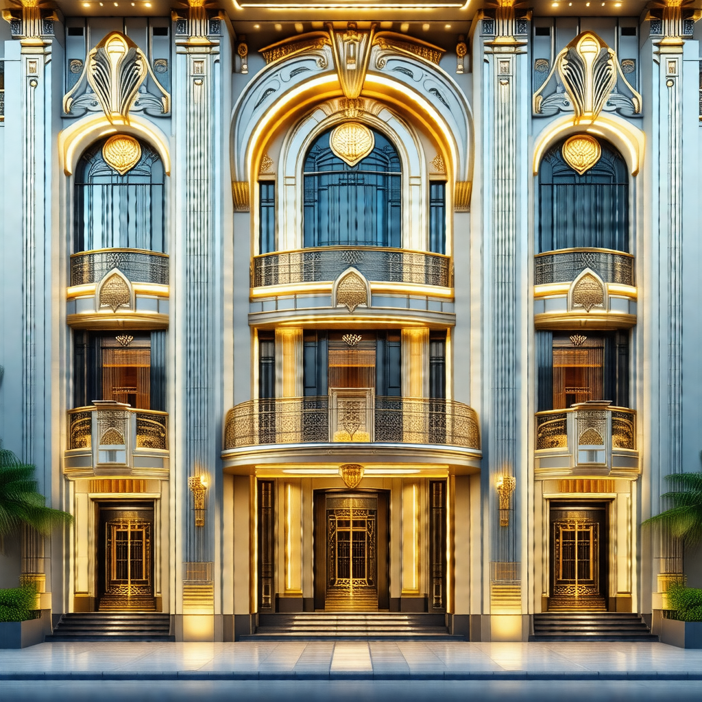 Large, ornate building with a gold and white facade
