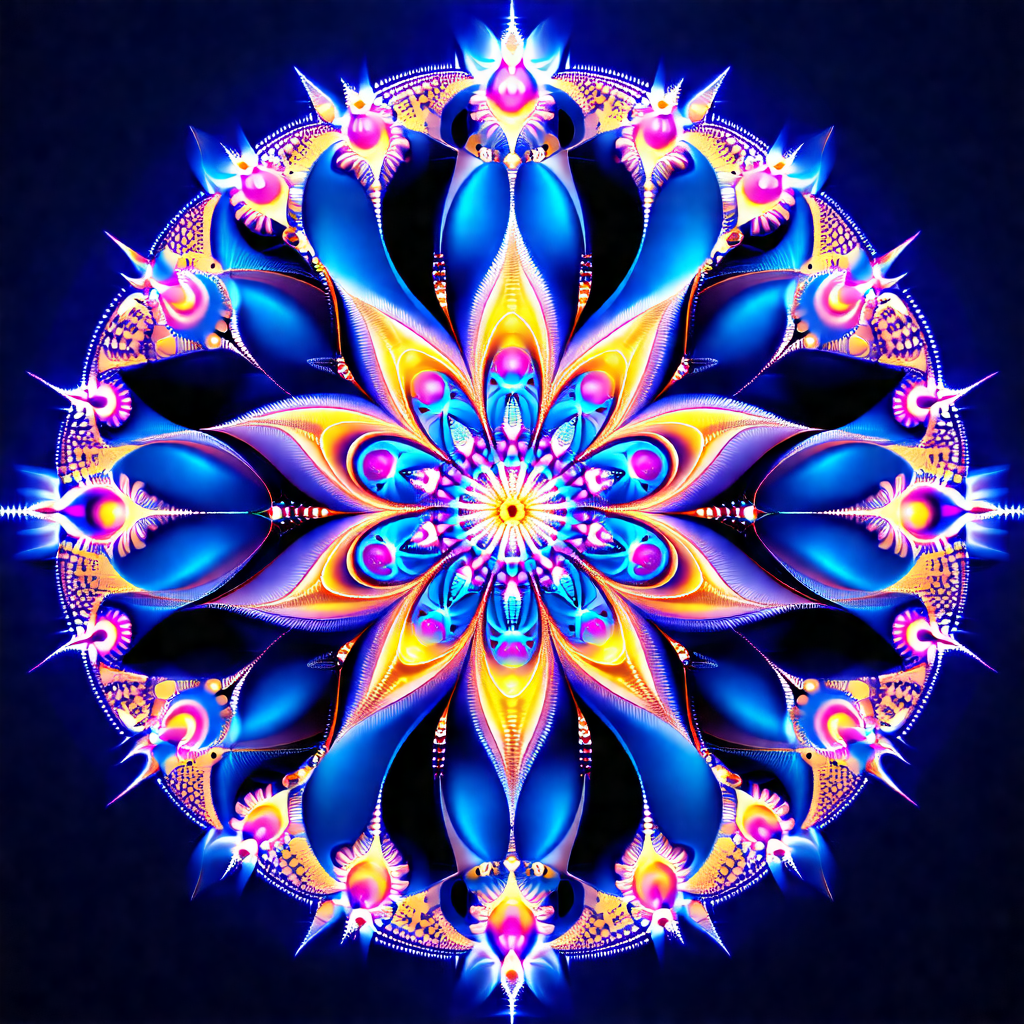 Vibrant and colorful flower design, likely a mandala, wit...