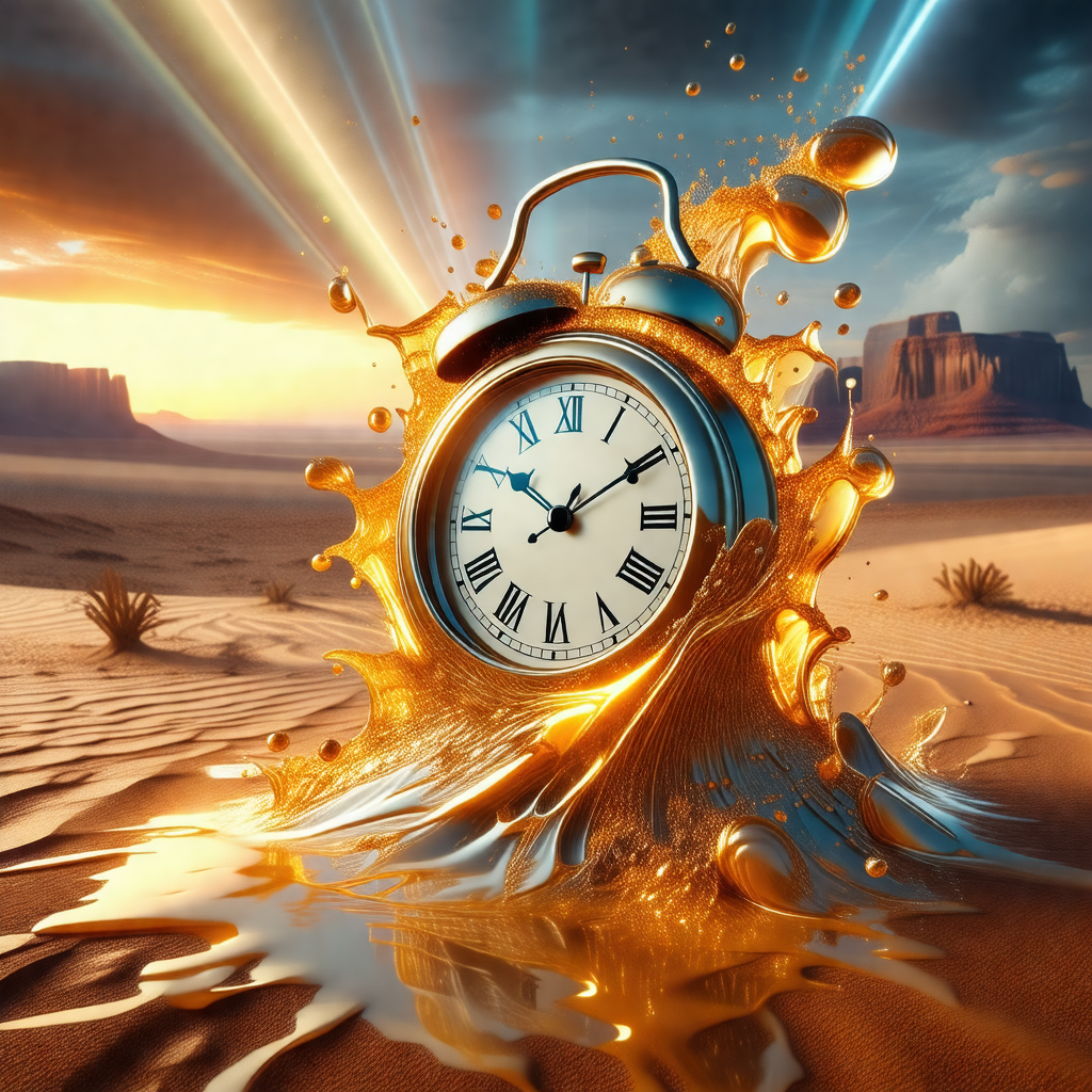 Clock that is falling into a pool of water, creating a vi...