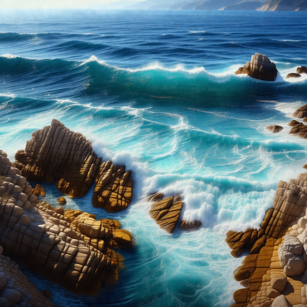 Beautiful ocean scene with a large rock formation in the ...
