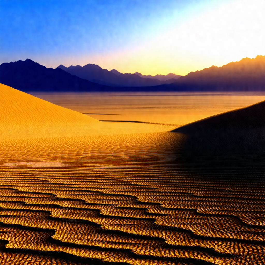 Beautiful desert landscape with a sandy beach and mountai...