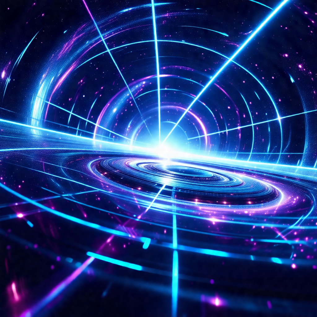 Purple and blue spiral tunnel that appears to be a wormhole