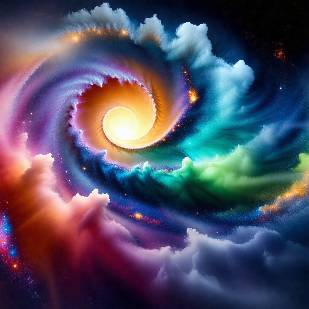 Colorful and vibrant painting of a spiral galaxy