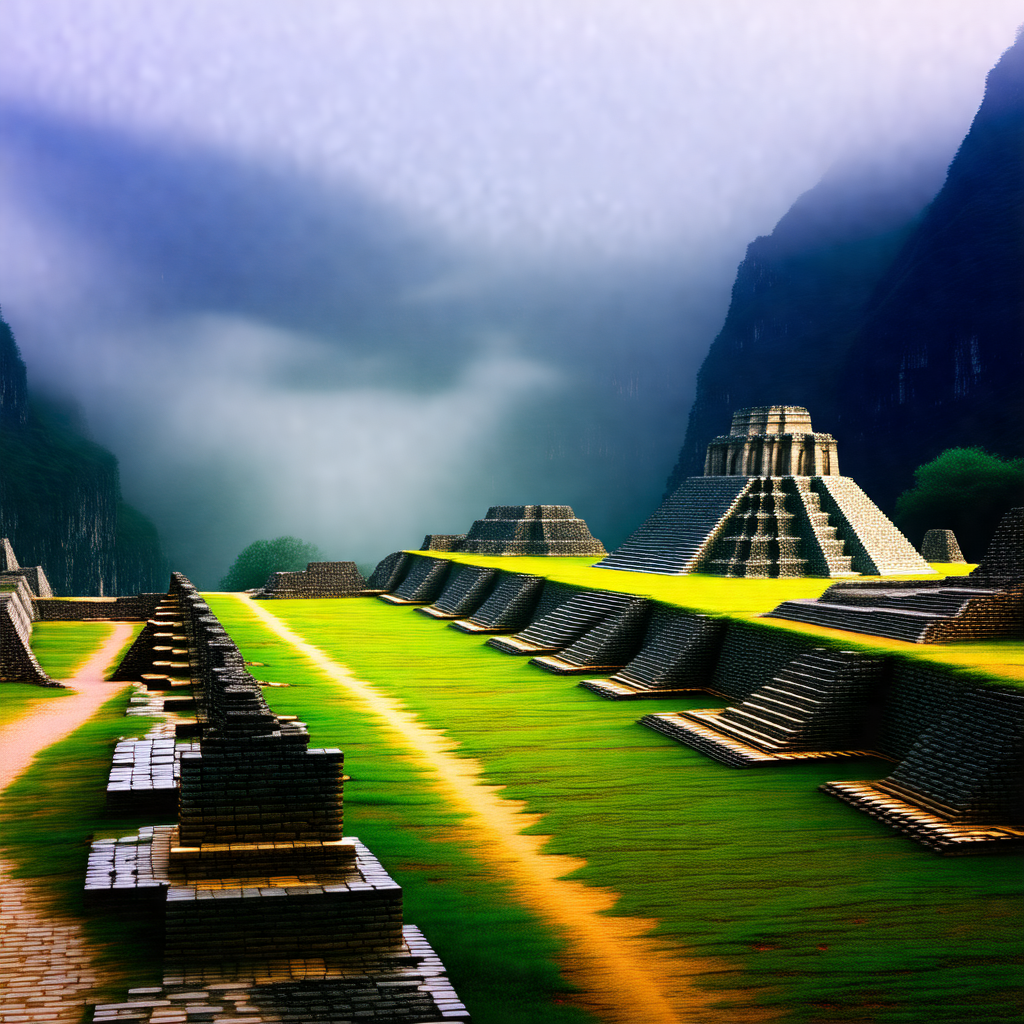 Large, ancient stone structure, possibly a pyramid, situa...