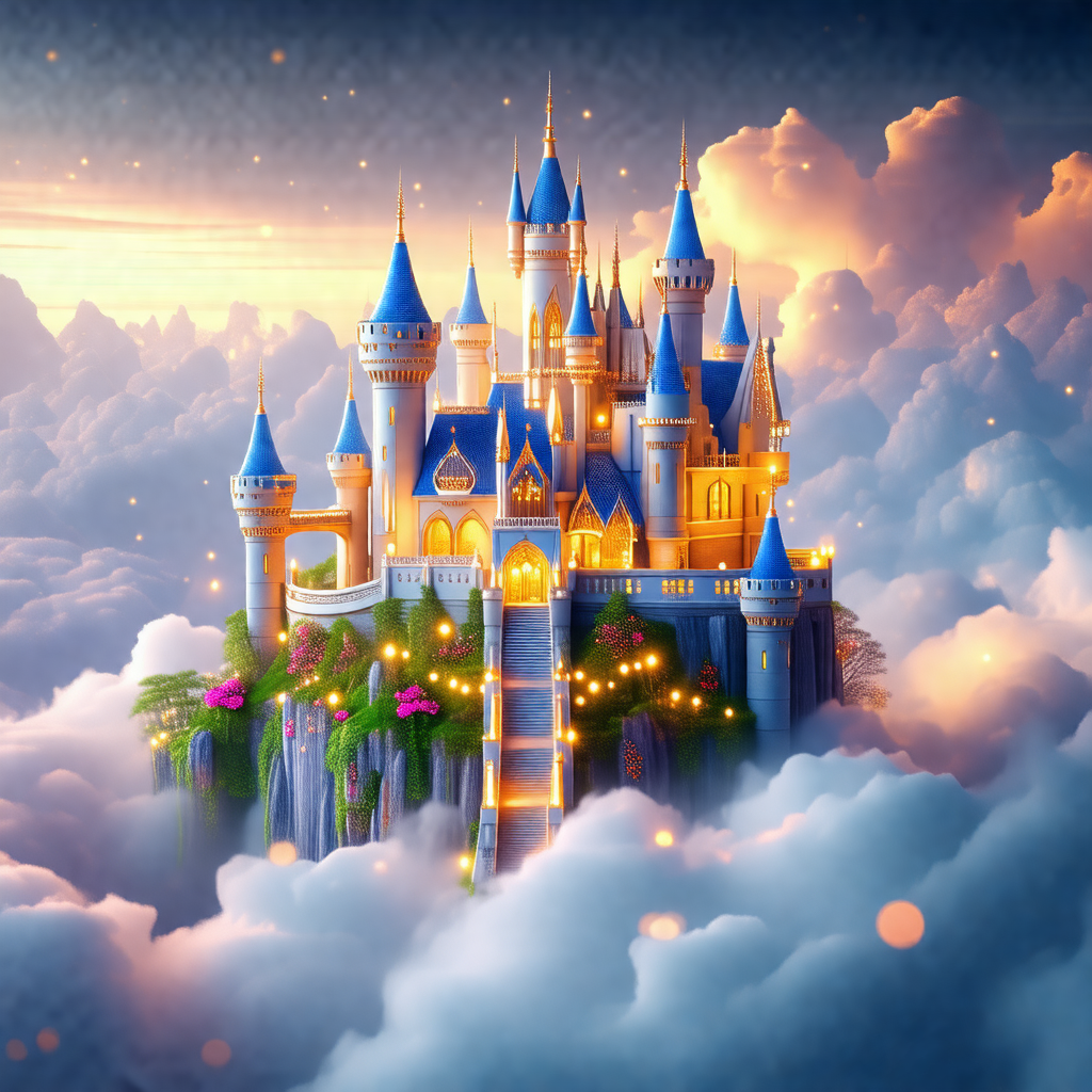 Beautifully designed castle floating in the clouds