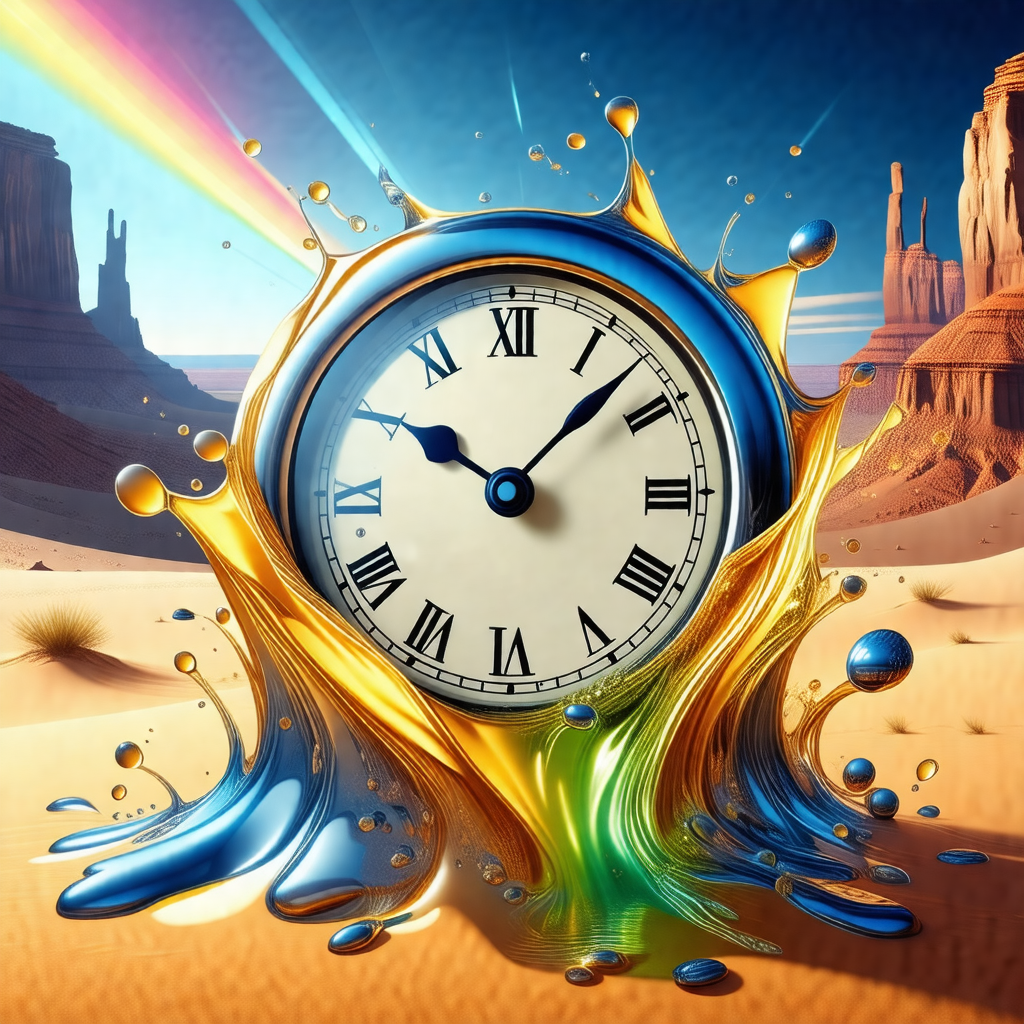 Clock with roman numerals, placed in a desert-like setting