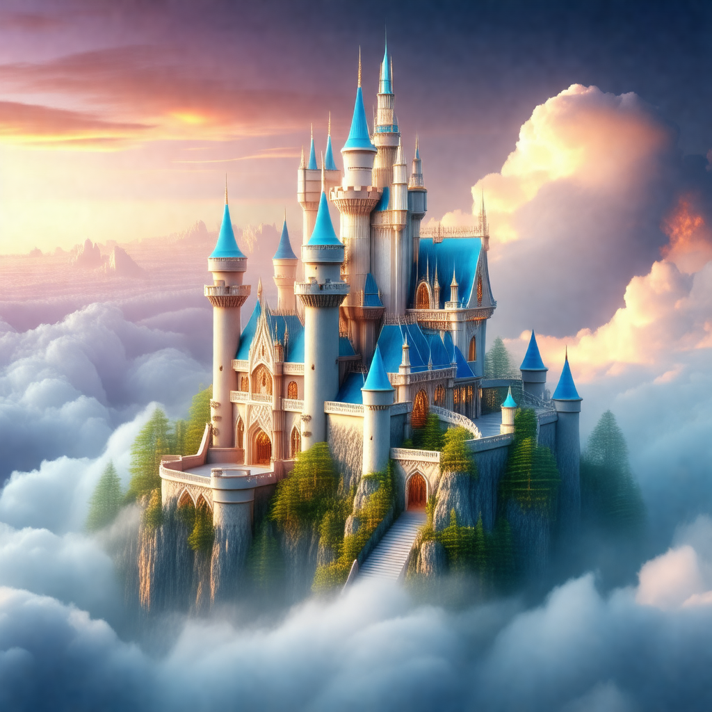 Beautifully drawn castle, which appears to be floating in...