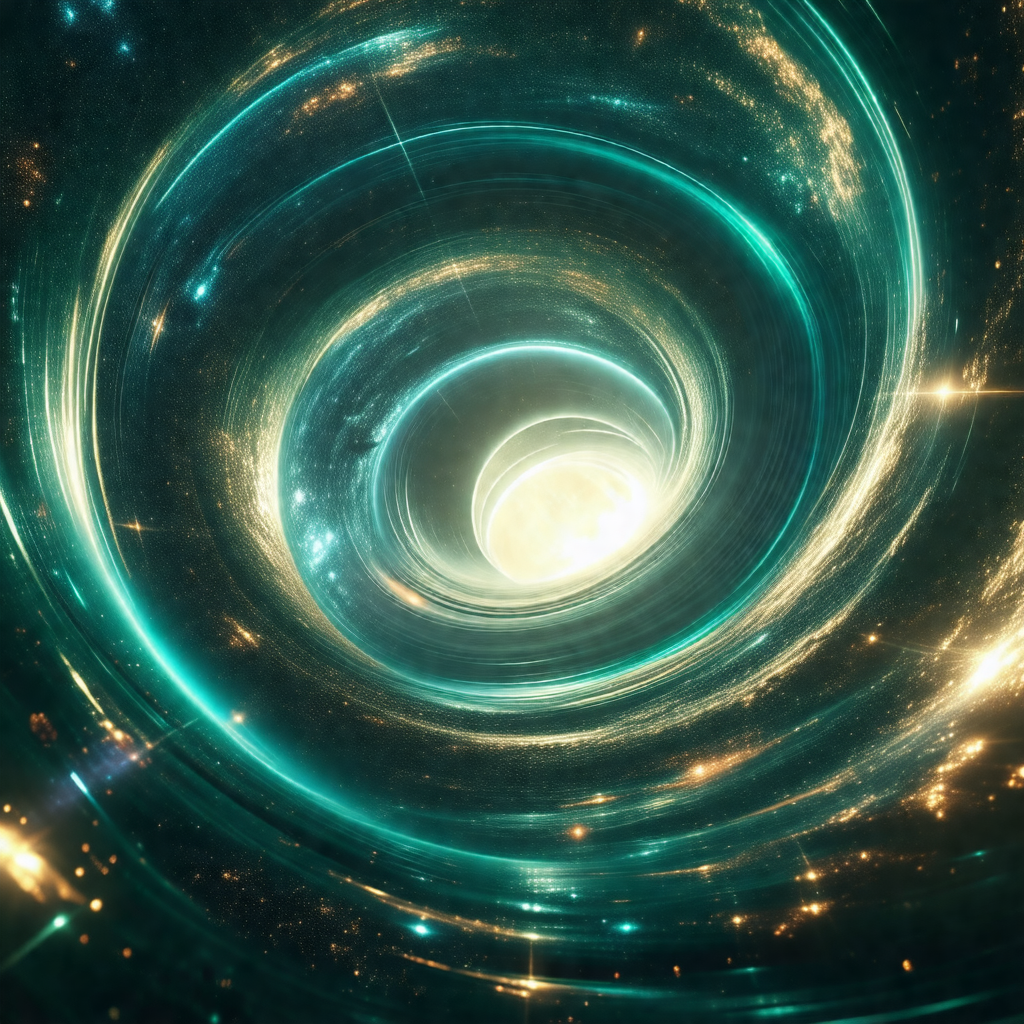 Brightly lit spiral tunnel, which appears to be a wormhol...