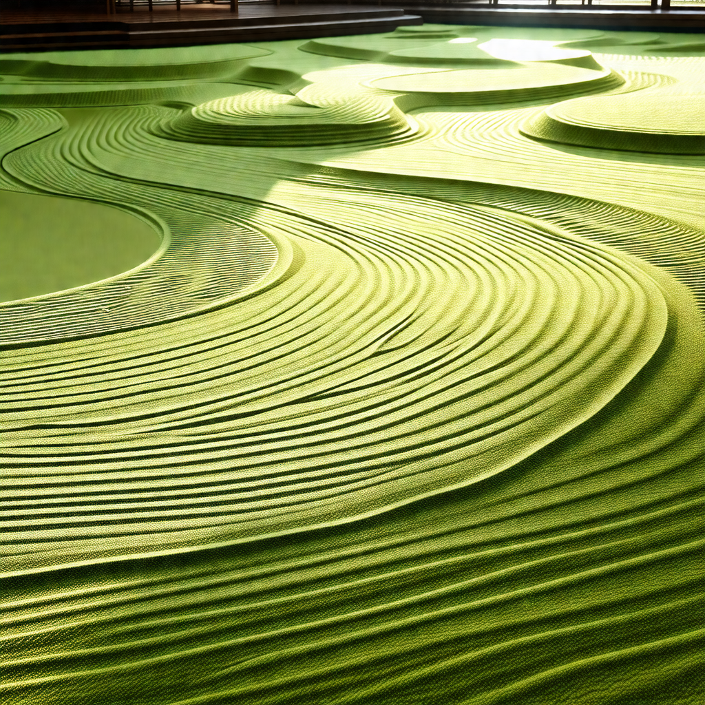 Large, green, wavy carpet that resembles a wave