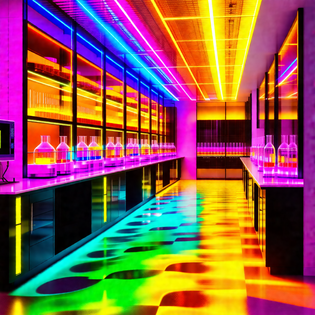 Large, colorful laboratory with a variety of equipment an...