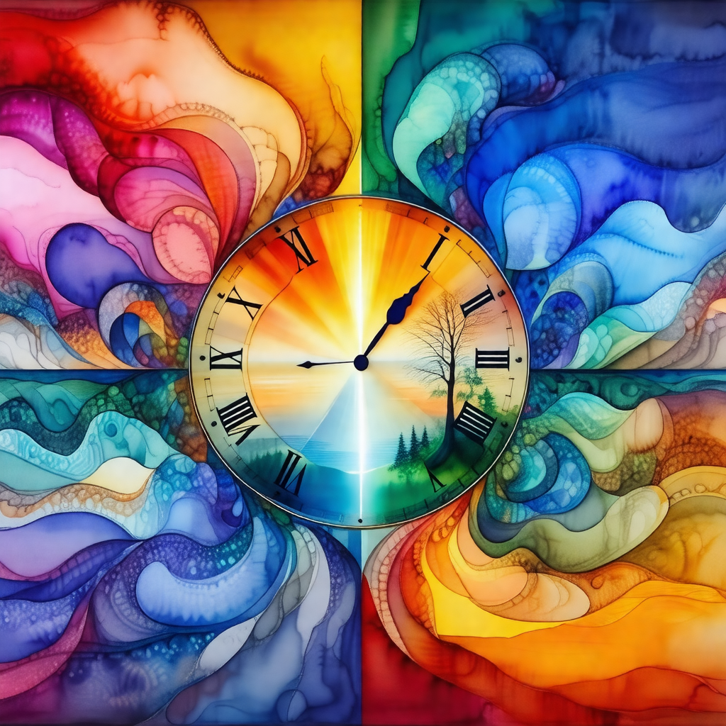 Large, colorful clock with a sun in the middle